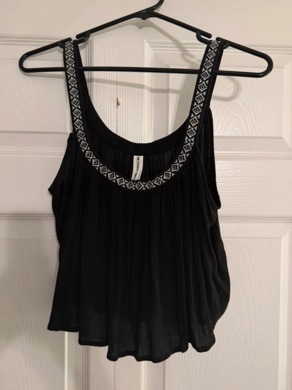 Bethany Mota Black Tank Top with Geometric Trim